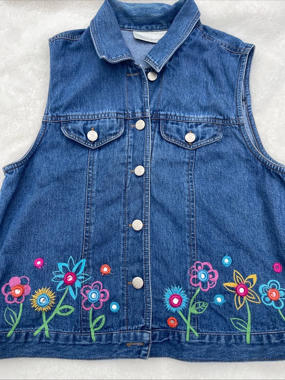 Susan Bristol Blue Denim Shirt Jacket with Contrast Stitching